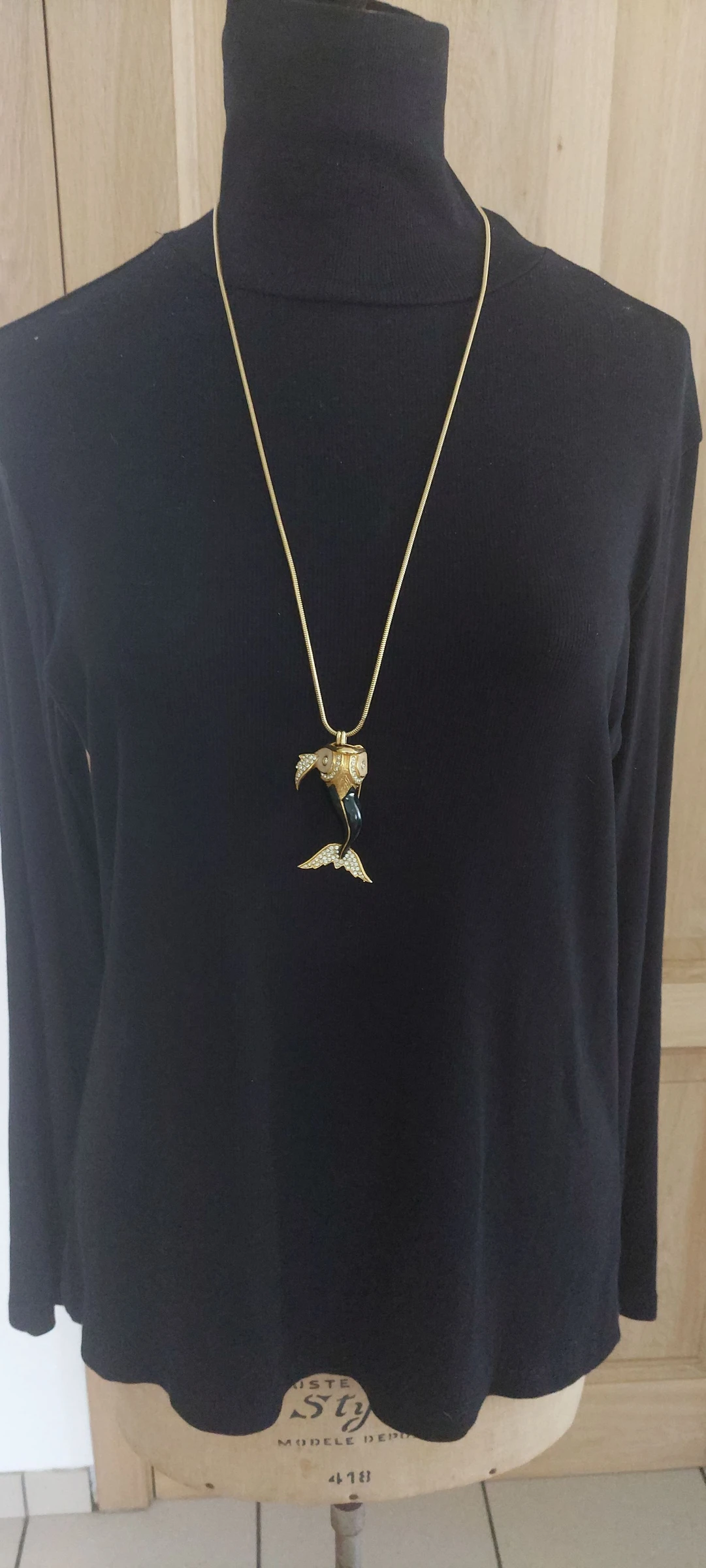 ✨ MAGNIFIQUE Sautoir-Broche 2-en-1 Poisson Vintage d’Époque (70s-80s) 🖤 金